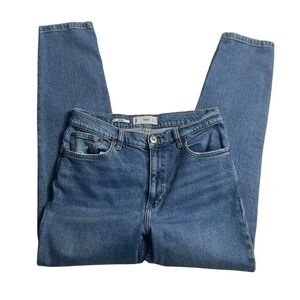 Mango MNG High Rise Mom Jeans Women's 6 Medium Wash 90s Vintage Straight Taper